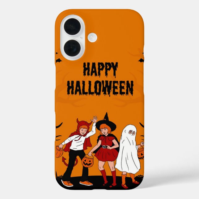 Spooky Halloween iPhone 16 Case – Pumpkin, Ghost & (Back)