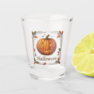 Spooky Halloween Jack-o'-Lantern Autumn Leaf Frame Shot Glass