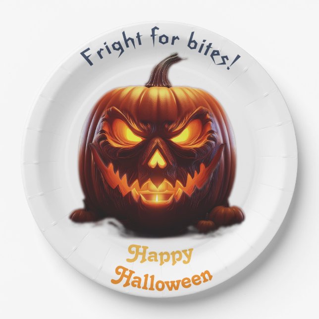 Spooky Halloween Jack-O-Lantern Paper Plate (Front)