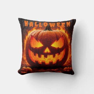 Spooky Halloween Jack-O'-Lantern with Flame Cushion
