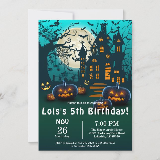 Spooky Halloween Kids Costume Birthday Party Invitation (Front)