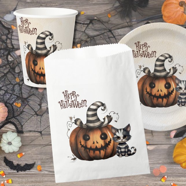 Spooky Halloween Kitten Black Striped Pumpkin Favour Bag (Creator Uploaded)