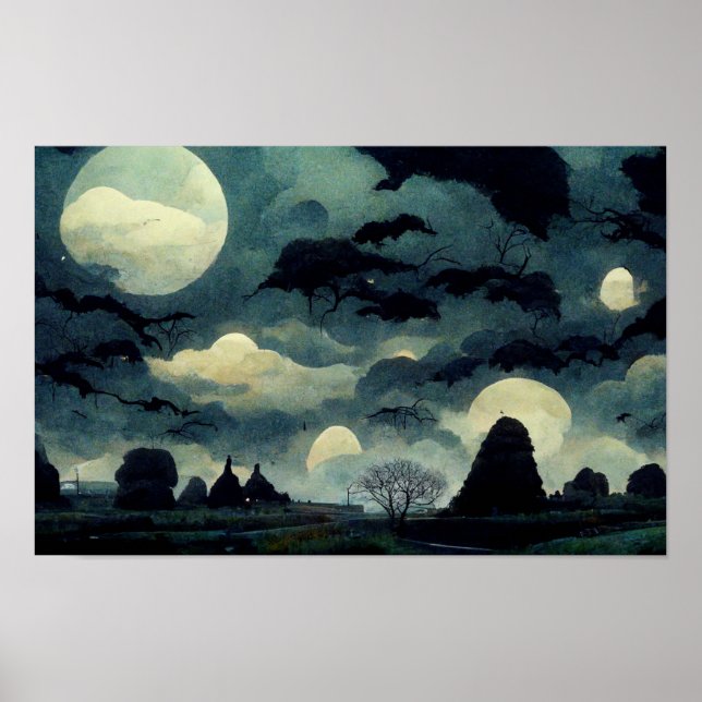 Spooky Halloween Landscape Painting Poster (Front)