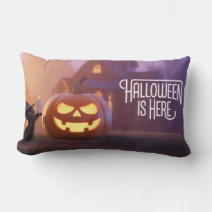 Spooky Halloween Magic–Cute Cats & Glowing Pumpkin Lumbar Cushion
