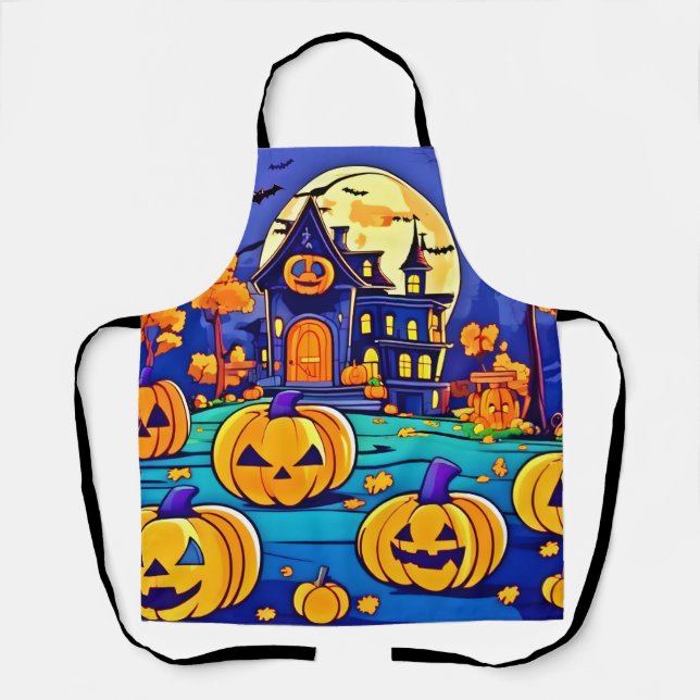 Spooky Halloween Mansion Artwork Apron (Front)