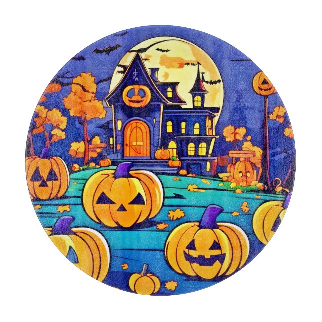 Spooky Halloween Mansion Artwork Cutting Board (Front)