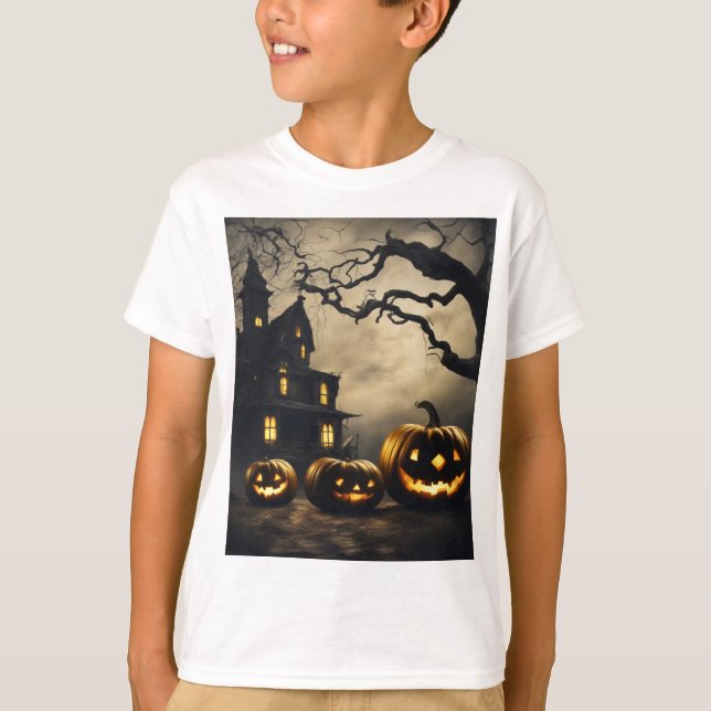 Spooky Halloween Mansion🦹With Jack-o'-Lanterns T-Shirt (Front)