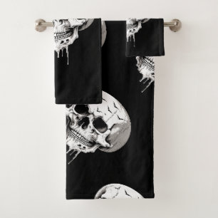 Spooky Halloween Melting Cranium With Bat Imagery Bath Towel Set