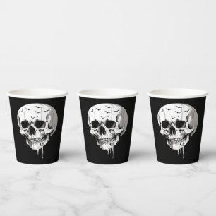 Spooky Halloween Melting Cranium With Bat Imagery Paper Cups