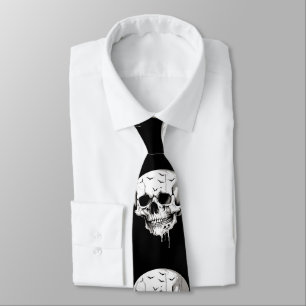 Spooky Halloween Melting Cranium With Bat Imagery  Tie
