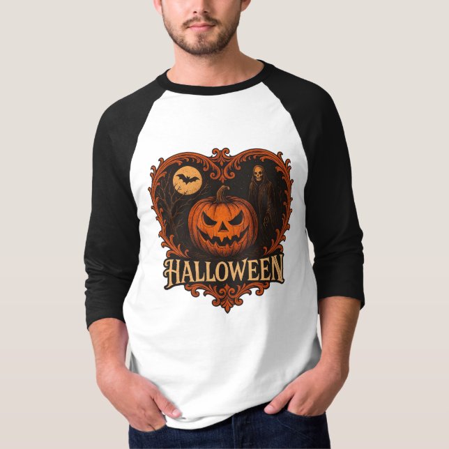 Spooky Halloween Men’s 3/4 Sleeve Raglan T-Shirt | (Front)