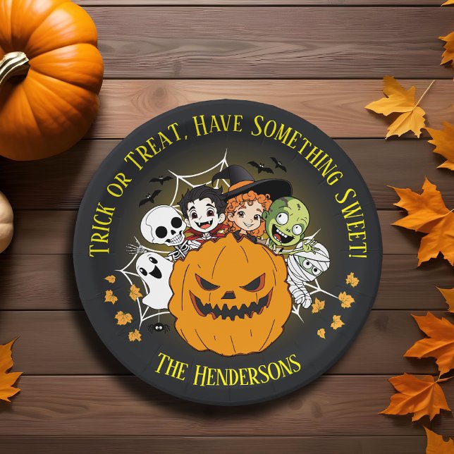 Spooky Halloween Monster Cartoon Trick or Treat Paper Plate (Creator Uploaded)