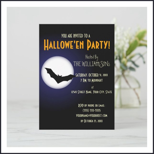 Spooky Halloween Moon and Bat Invitation (Creator Uploaded)