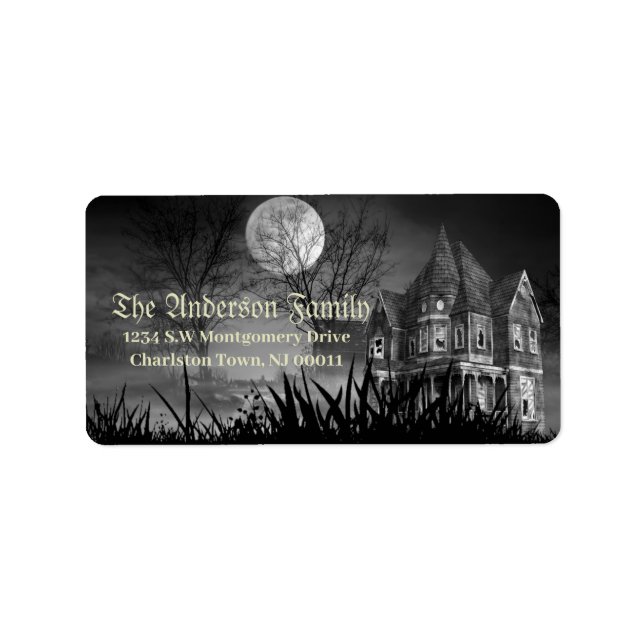 Spooky Halloween Moon Haunted House Scene Label (Front)