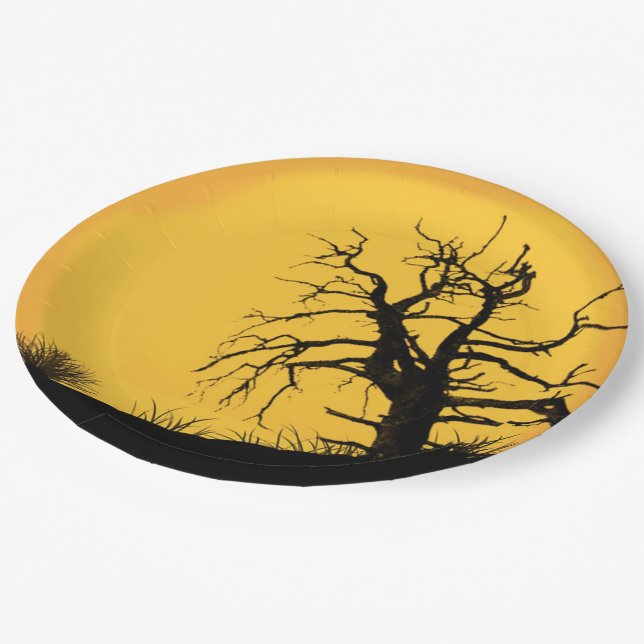 Spooky Halloween Moon Paper Plate (Angled)