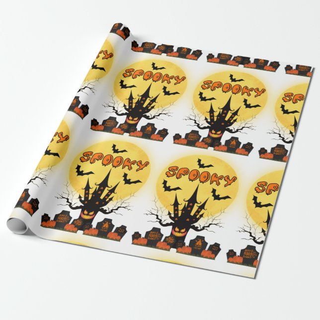 Spooky Halloween Moon Wrapping Paper (Unrolled)