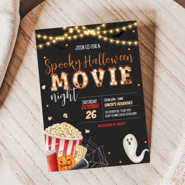 Spooky Halloween Movie Night Party Invitation (Spooky Halloween Scary Movie Night Party Invitation)