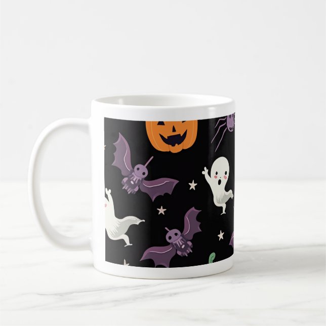 Spooky Halloween Mug - Cute Ghosts, Pumpkins, bats (Left)