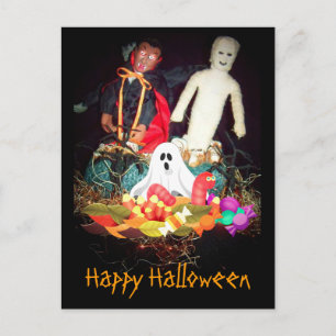 Spooky Halloween Mummy and Ghost Holiday Postcard