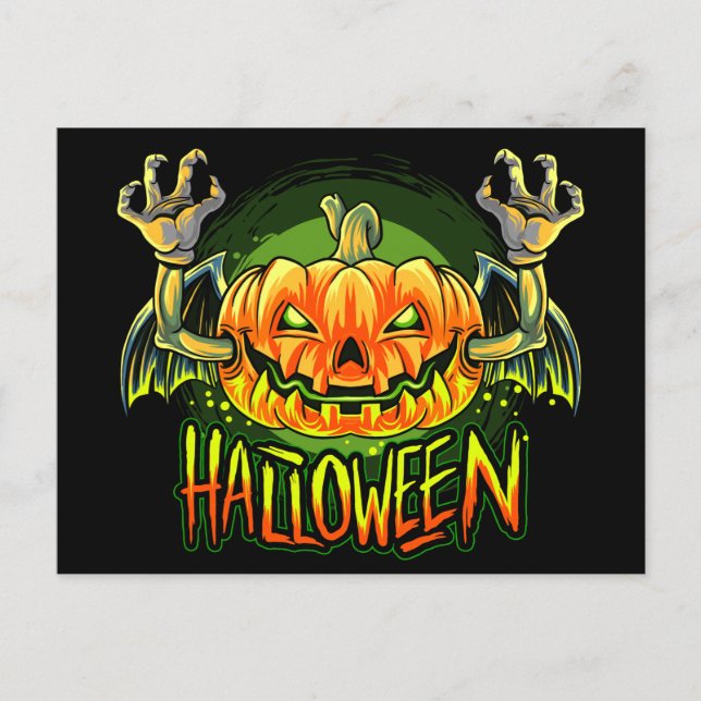 Spooky Halloween Neon Bat Pumpkin Postcard (Front)