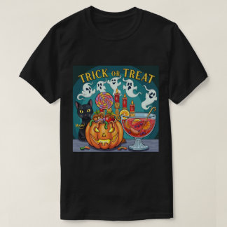 Spooky Halloween Night Creepy Tree and Pumpkin Gra T-Shirt