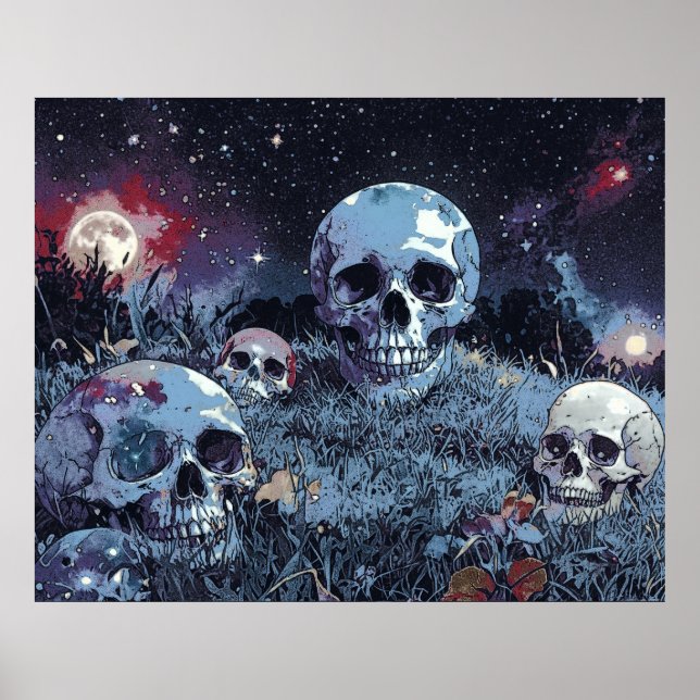 Spooky Halloween Night - Eerie Skulls  Poster (Front)