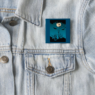 Spooky Halloween Night Full Moon and Flying Bats 15 Cm Square Badge