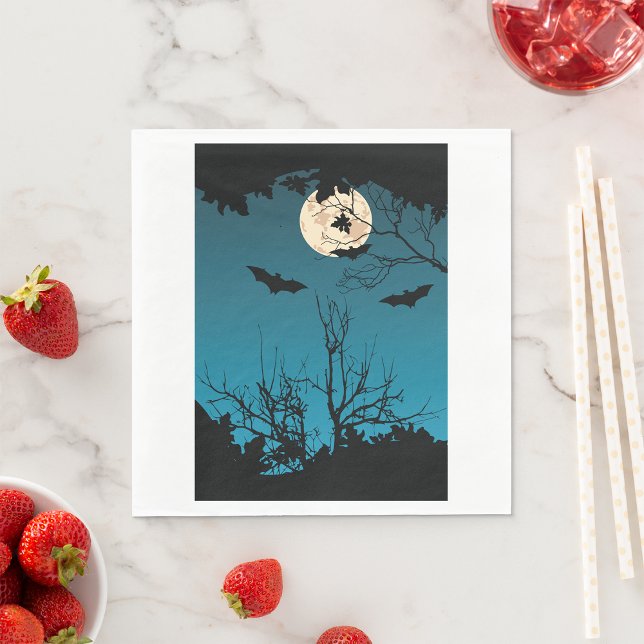 Spooky Halloween Night Full Moon and Flying Bats  Napkin (Creator Uploaded)
