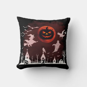 Spooky Halloween Night Full Moon Pumpkin Scene Cushion