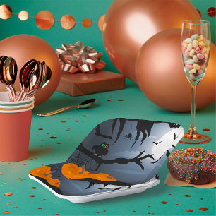 Spooky Halloween Night Scene  Paper Plate