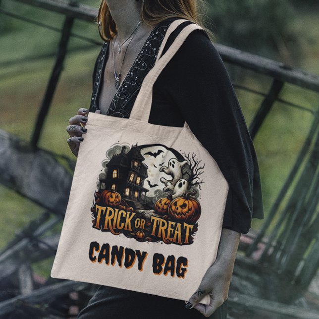 Spooky Halloween night with ghosts and pumpkins Tote Bag (Creator Uploaded)