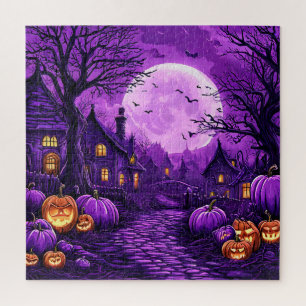 Spooky Halloween Night With Glowing Pumpkins Jigsaw Puzzle