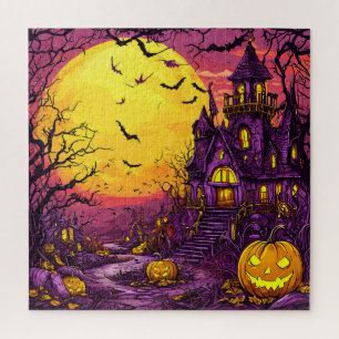 Spooky Halloween Night With Glowing Pumpkins Jigsaw Puzzle