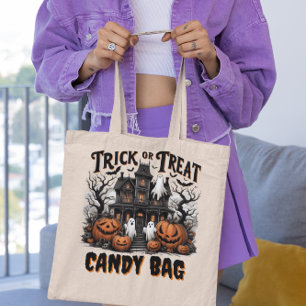 Spooky Halloween night with pumpkins and ghosts Tote Bag