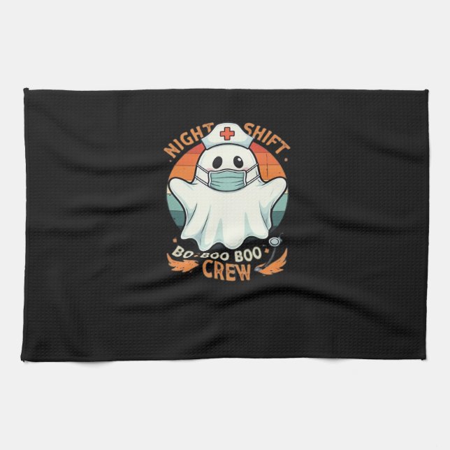 Spooky Halloween Nurse Funny Ghost Costume Boo Boo Tea Towel (Horizontal)