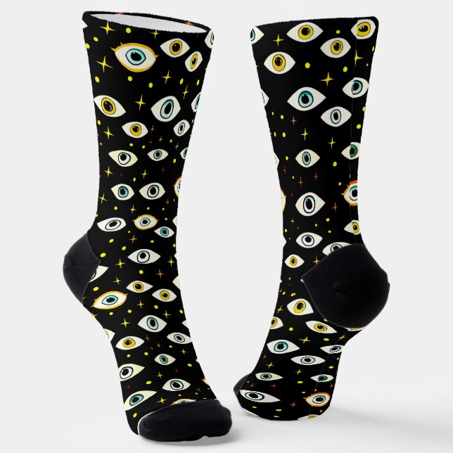 Spooky Halloween Occult Magic Creepy Eyes Socks (Angled)