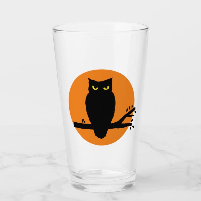 Spooky Halloween Owl Glass (Front)