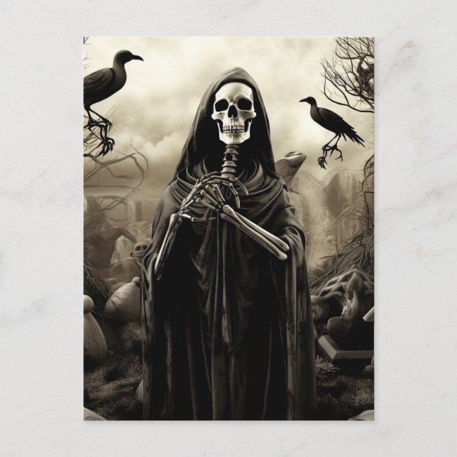 Spooky Halloween Party Gothic Skeleton Graveyard Postcard (Front)