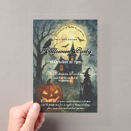 Spooky Halloween Party - Haunted House & Pumpkin Acrylic Invitations