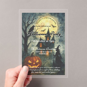 Spooky Halloween Party - Haunted House & Pumpkin Acrylic Invitations