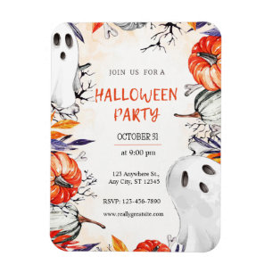 Spooky Halloween Party Invitation Ghost Pumpkin Magnet