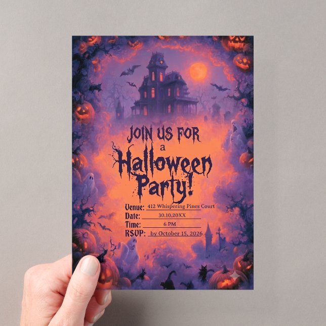 Spooky Halloween Party Invitation with Pumpkins (Insitu (Handheld))