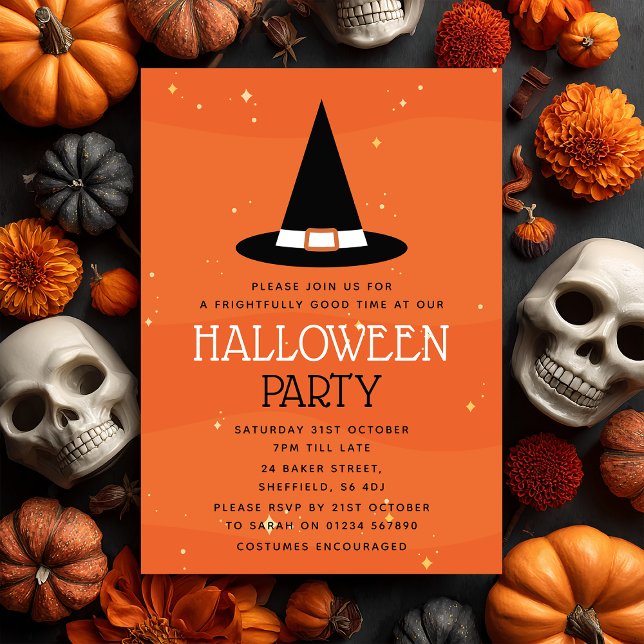 Spooky Halloween Party Invitation with Witches Hat (Join us for a wicked good time 🕸️ Celebrate Halloween in style with this fun witches hat invite!)