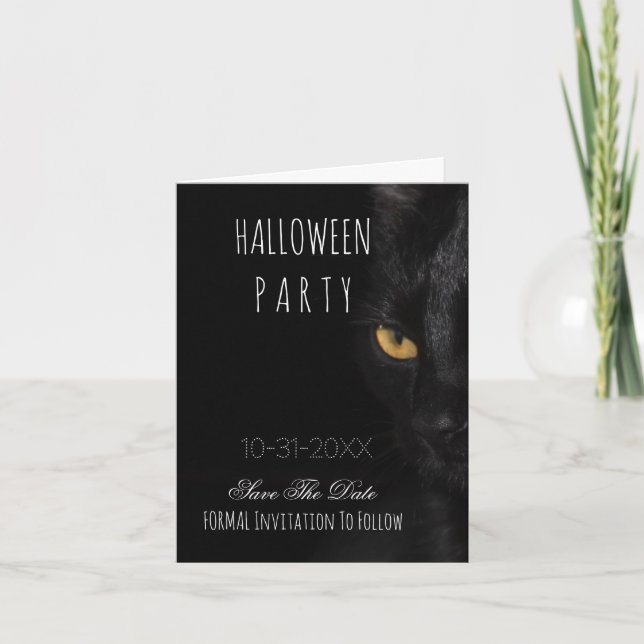 Spooky Halloween Party Save The Date Black Cat Announcement (Front)