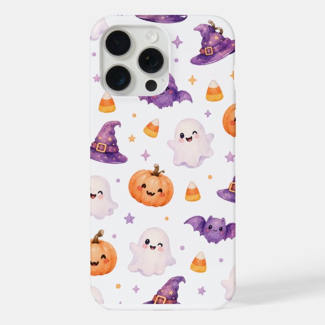 Spooky Halloween Pastel Ghost Pattern iPhone 15 Case (Back)