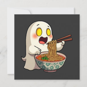 Spooky Halloween Pastel Kawaii Ghost Eating Ramen Invitation