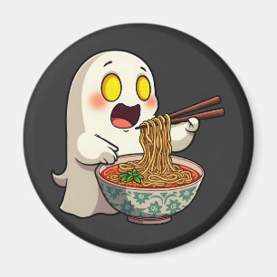 Spooky Halloween Pastel Kawaii Ghost Eating Ramen Magnet