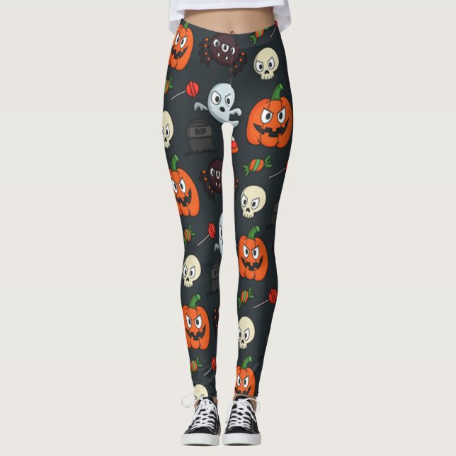 Spooky Halloween Pattern Leggings (Front)