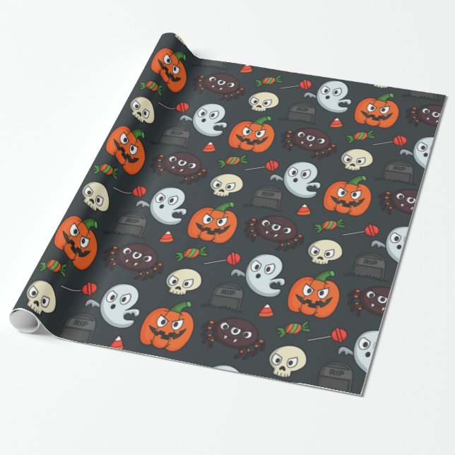 Spooky Halloween Pattern Wrapping Paper (Unrolled)