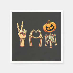 Spooky Halloween Peace Lover Pumpkin Skeleton  Napkin